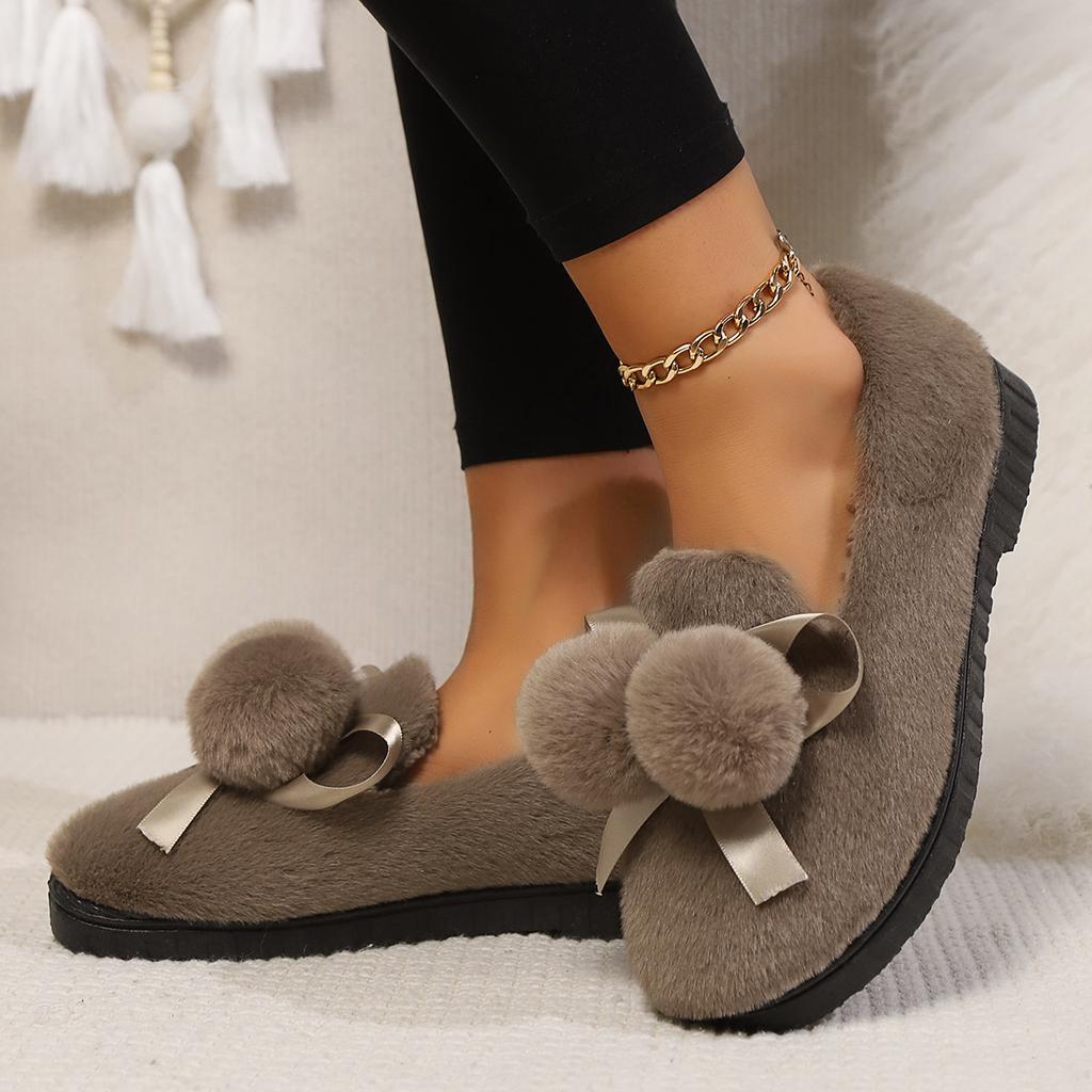 Herbst und Winter neue große Schleife Baumwollstiefel trendiger Druck Samt warme Schneestiefel Damen