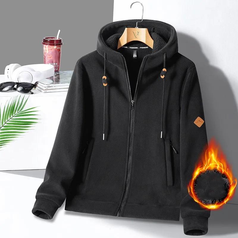 

Men s Autumn and Winter Cold Warm Hooded Sports Jacket Solid Color Lazy Wind Fleece Jacket S