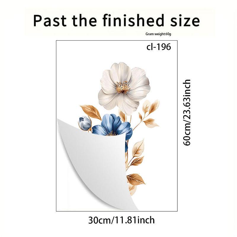Simulated Blue White Floral Gold Leaves Wall Sticker Self-Adhesive Removable for Bedroom Hallway Elegant Home Decor Art