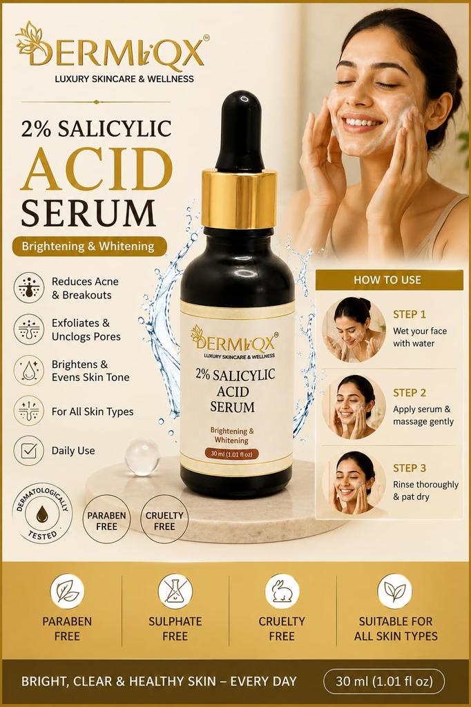 DERMIQX 2% Salicylic Acid Face Serum, Brightening and Whitening, 30 ml