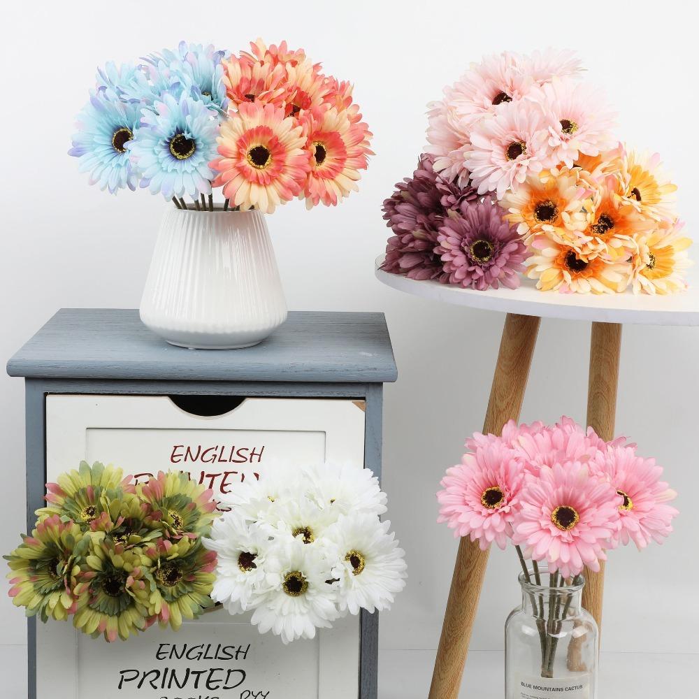 6Pcs Artificial Silk Gerbera Flowers Bouquet Home Table Decor Fake Daisy DIY Photo Props Floral Arrangements Wedding Decoration