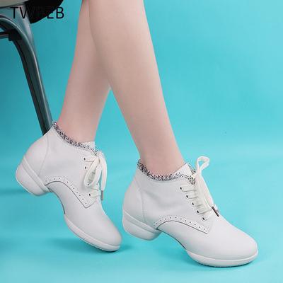 Women Genuine Leather Punch Sneakers Dance Shoes for Comfortable Modern Jazz Dancing Shoes Girls Ladies Outdoor Sports Shoes