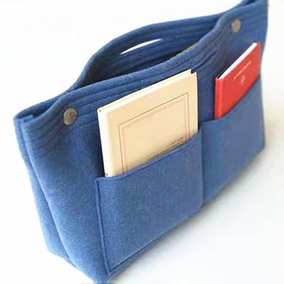 Women Portable Solid Color Felt Multi Pockets Cosmetic Handbag Storage Organizer Girls Make Up Bags