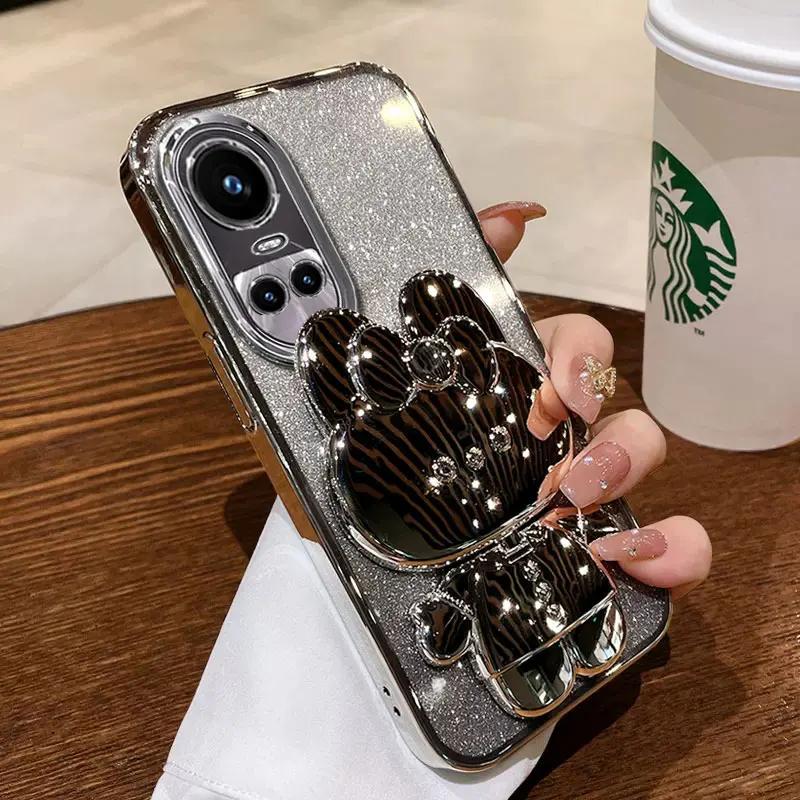 

Rabbit Mirror Bracket Case for OPPO Reno 13 12 Pro 11 F Reno 10 Pro Plus Reno 7 8T 4G 5G A3 A58 A38 A78 Seismic Protective Shell For Reno 13 F&Case & Holder серебряный