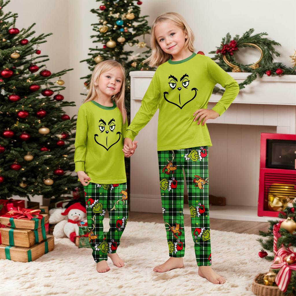 Christmas Print Cute Family Set Pajamas, Home Clothes, Family Set Long Sleeve Top Pants Set