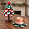 Rustic Dining Table Pad Christmas Tree Wooden Trivets, Durable Pine Wood Potholders with Storage Stand, Decorative Holiday Tray Heat Resistant