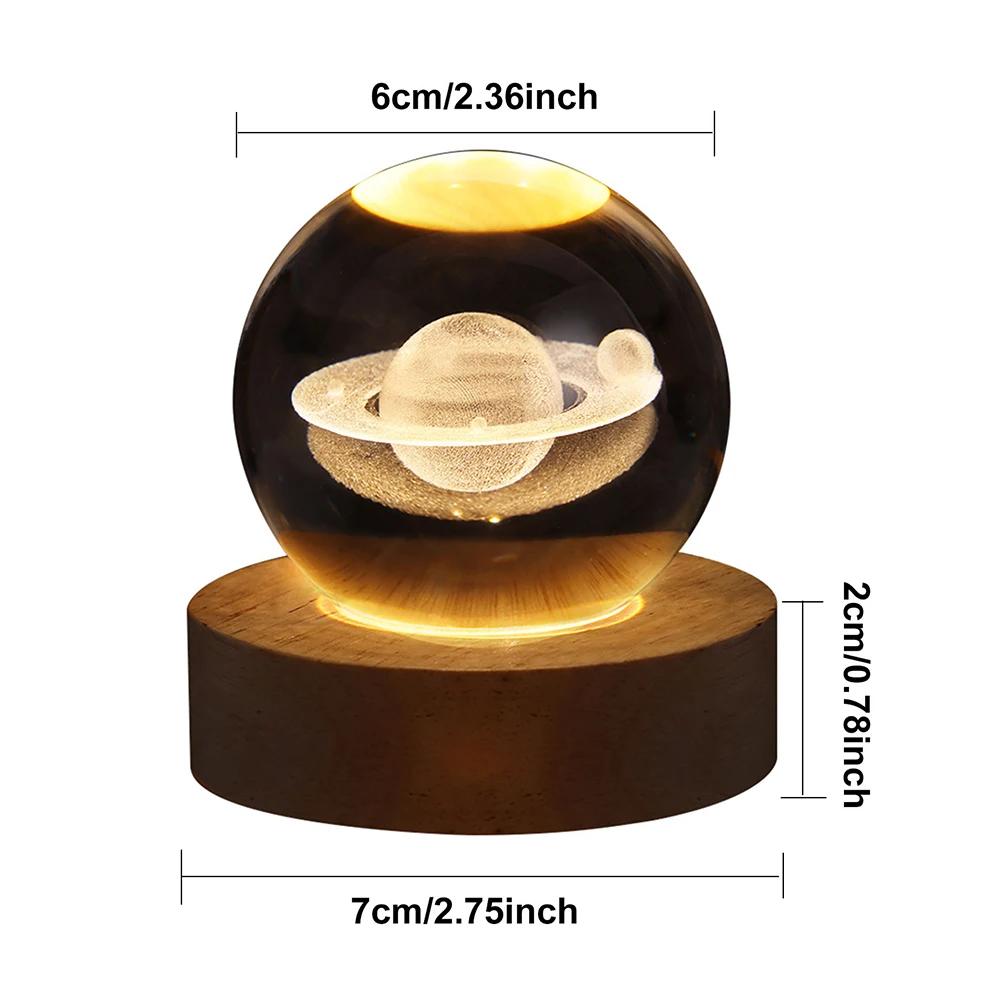 LED Crystal Ball Lamp Milky Way System Crystal Ball Glowing Solar System Crystal Ball with Wooden Base Glass Planet Nightlight