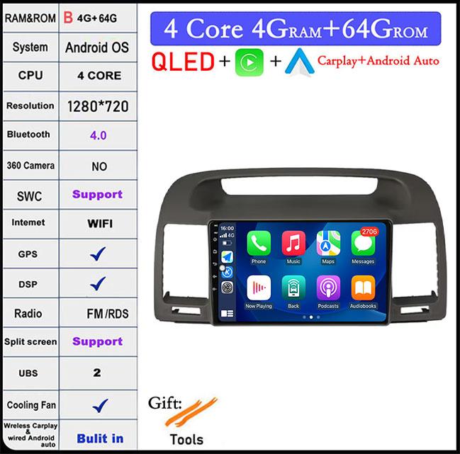 9'' For Toyota Camry 5 XV 30 2001 2002 - 2006 Android 14 Car Radio Multimedia Player Navigation GPS Carplay Touch Screen