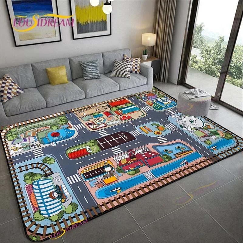 Alfombra Road Traffic Rout Map Carpet Living Room Sofa Coffee Table Bedroom Rugs Kitchen Kid Play Anti-slip Floor Mat Home Decor