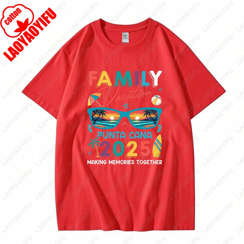 Family Vacation Punta Cana 2025 Woman Man Graphic T Shirts for Summer Holiday Family Matching Outfit Classic Cotton TShirt S