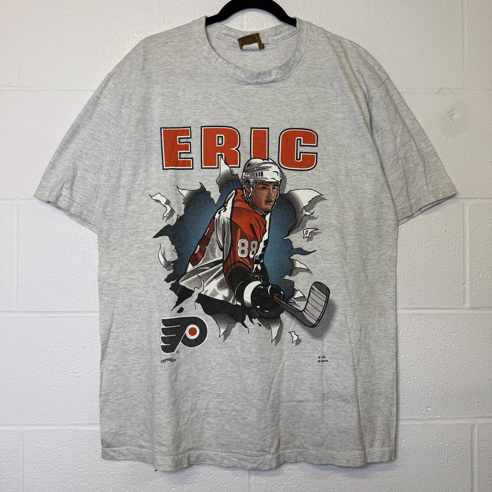 90 s Philadelphia Flyers Eric Lindros Nutmeg Breakthrough T shirt Sz L (B2868) 2XL