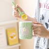 High Value Painted Ceramic Cup with Flowers Ceramic Spoon Couple Mug Hand Painted Flower Cup Student Water Cup