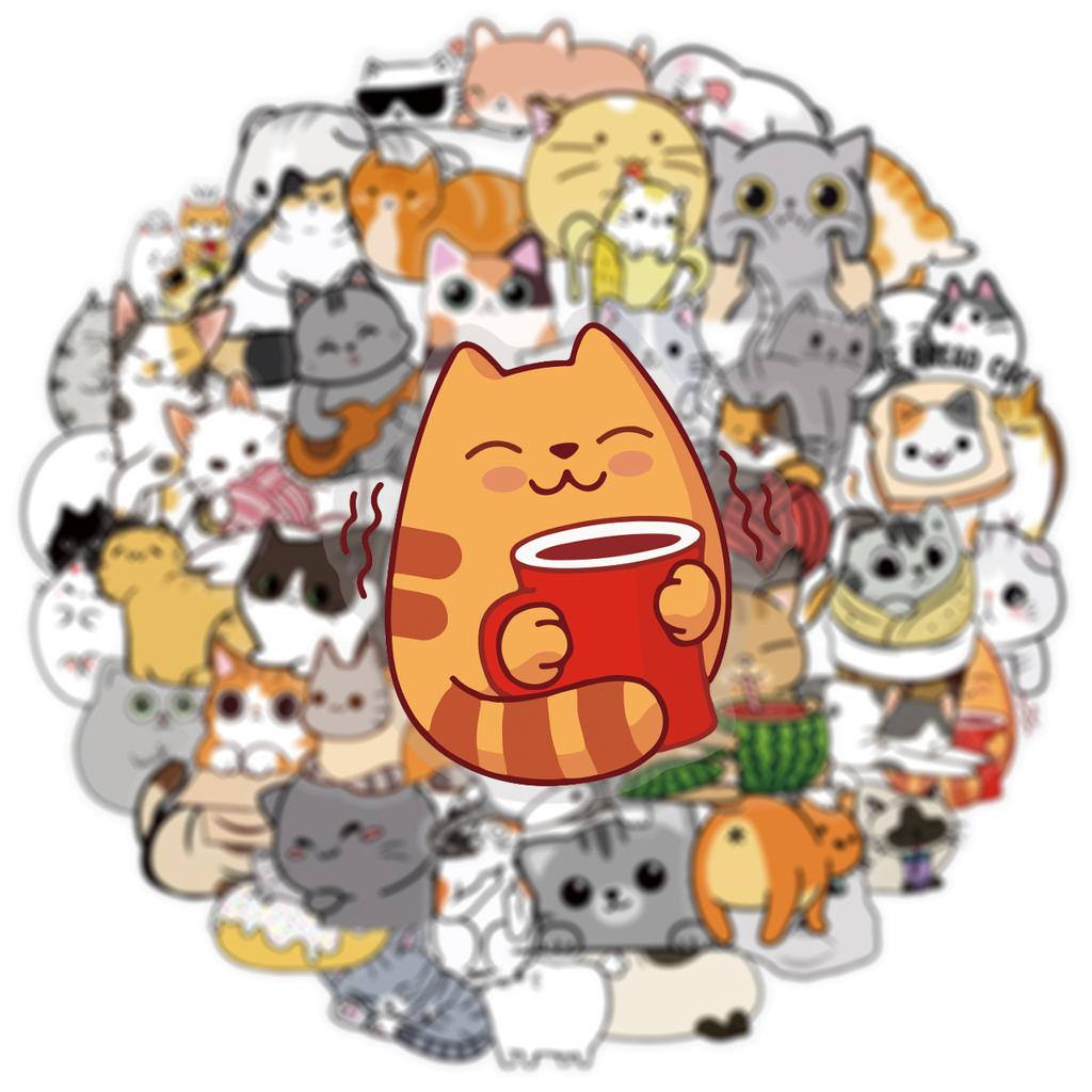 50Pcs Transparent PET Cute Cat Graffiti Stickers Luggage Notebook, Waterproof Reward Stationery Decoration Stickers