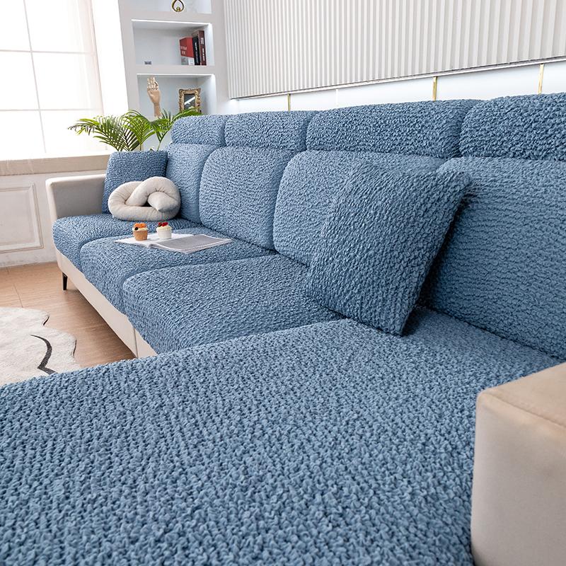 Cream Seersucker Sofa Seat Cushion Cover, Fully Encased Elastic Cover, Anti-Slip, Durable,Furniture Protector Pets Friendly 1Pc