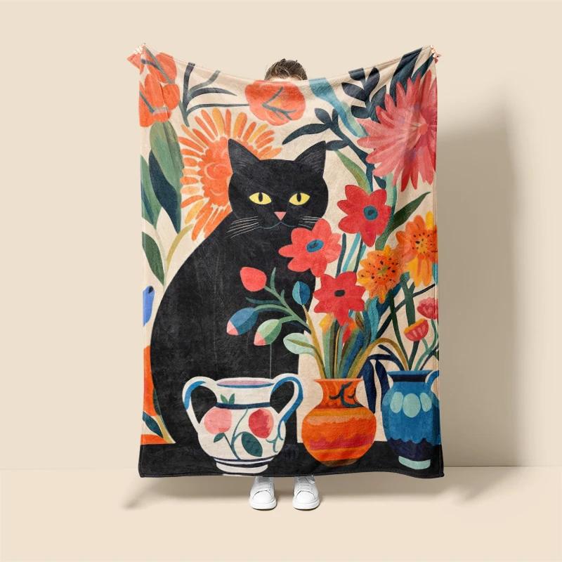 

Домашний декор плюшевый Плед для дивана Аниме животные Покрывало на кровать пушистые мягкие одеяла декор Клетчатый Современный кот черный 30x40in