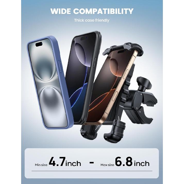 Lamicall Bike Phone Holder Mount - Motorcycle Handlebar Phone Mount Clamp, One Hand Operation, ATV Scooter Phone Clip for iPhone Air 17 16 15 Pro Max