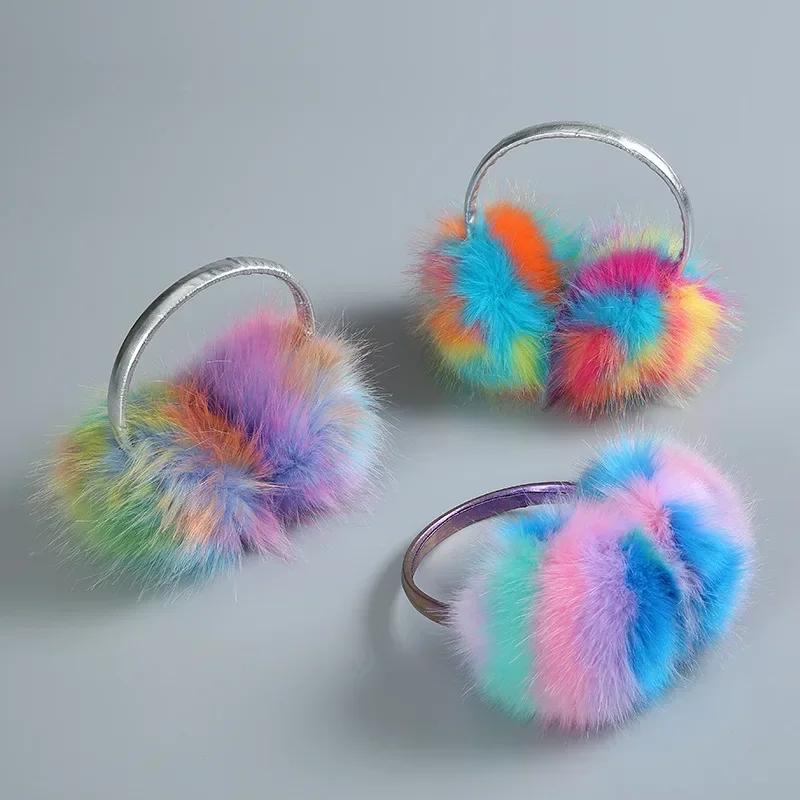 Fashion Color Fluffy Fairy Cold - Proof Imitation Rabbit Fur Top - Mounted Earmuffs for Warm Winter