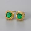Classic Luxury Shining Zircon Square Color Imitation Gemstone Stud Earrings for Women Trendy Exquisite Stainless Steel Jewelry