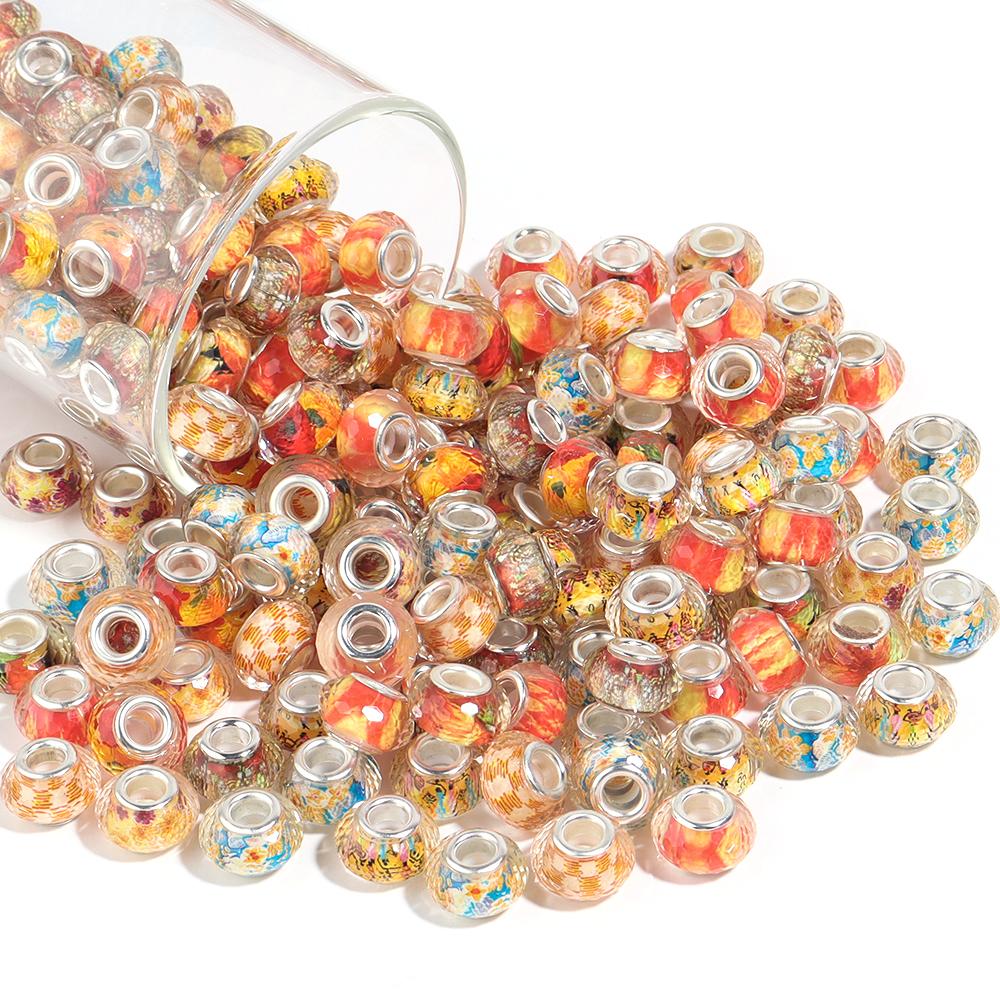 10Pcs/Lot 14×9mm Resin Beads Orange Cut Large Hole Loose Beads For DIY Handcraft Colorful Bracelet Necklace Jewelry Accessories