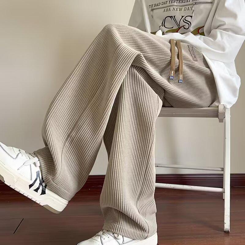 Men's Oversized Plush Corduroy Sweatpants - Thick, Wide-Leg, Straight-Fit Trousers for Autumn/Winter
