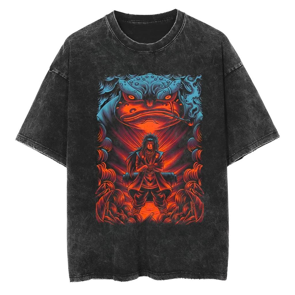 Anime NARUTO Jiraiya Graphic Print T-Shirt Men Women Streetwear Harajuku Fashion Vintage Washed Cotton Summer New Tee Loose Casual Oversized Top