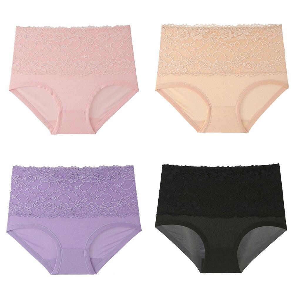 Women's High Waist Lace Briefs 3Pcs/Lot Soft Skin Friendly Seamless Breathable Panties Tummy Control Stretch Underwear