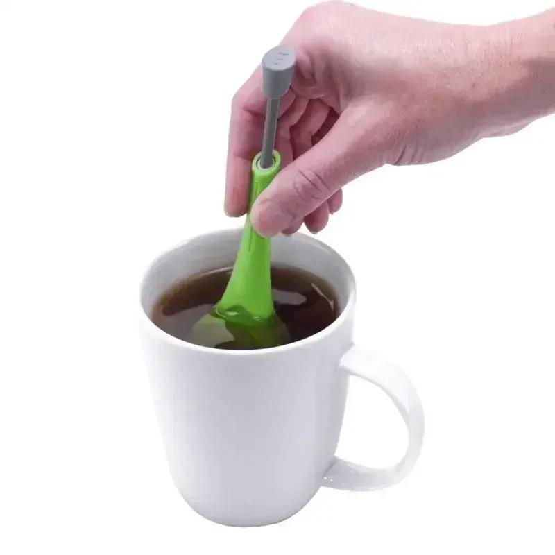 1 Pieza Filtro de Té de Silicona para el Hogar Filtración de Té Preparación de Té Herramientas de Cocina Grado Alimenticio Juego de Filtrado de Té con Prensa Manual