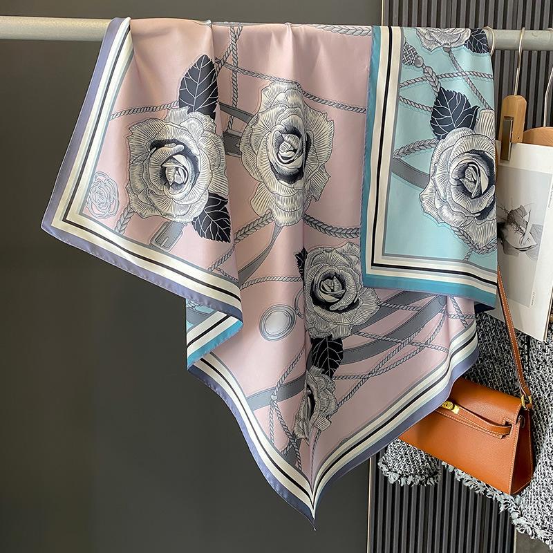 90×90Cm Retro Double-Sided Printed Scarf Neck Scarf High-End Fashion Age-Reducing Silk Scarf Fashionable Scarf With Shawl