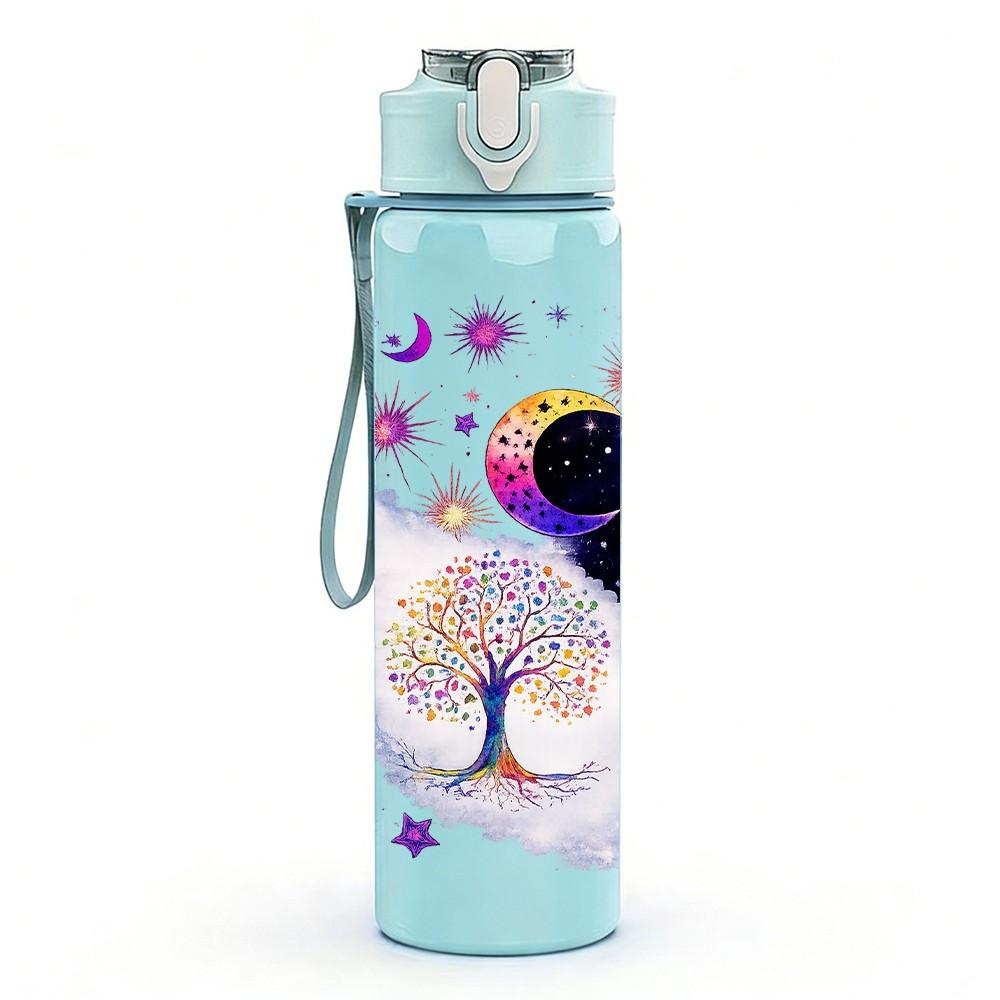 1PC Galaxy Snowflake Magic Wand Art Print 750ml Color Plastic Sports Water Bottle Leakproof Flip Straw Lid Suitable for Sports Office Home Use