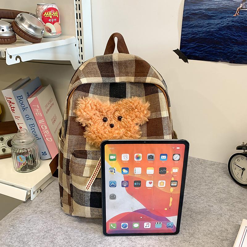 Women Plaid Backpack Campus Student Schoolbag Travel Backpack