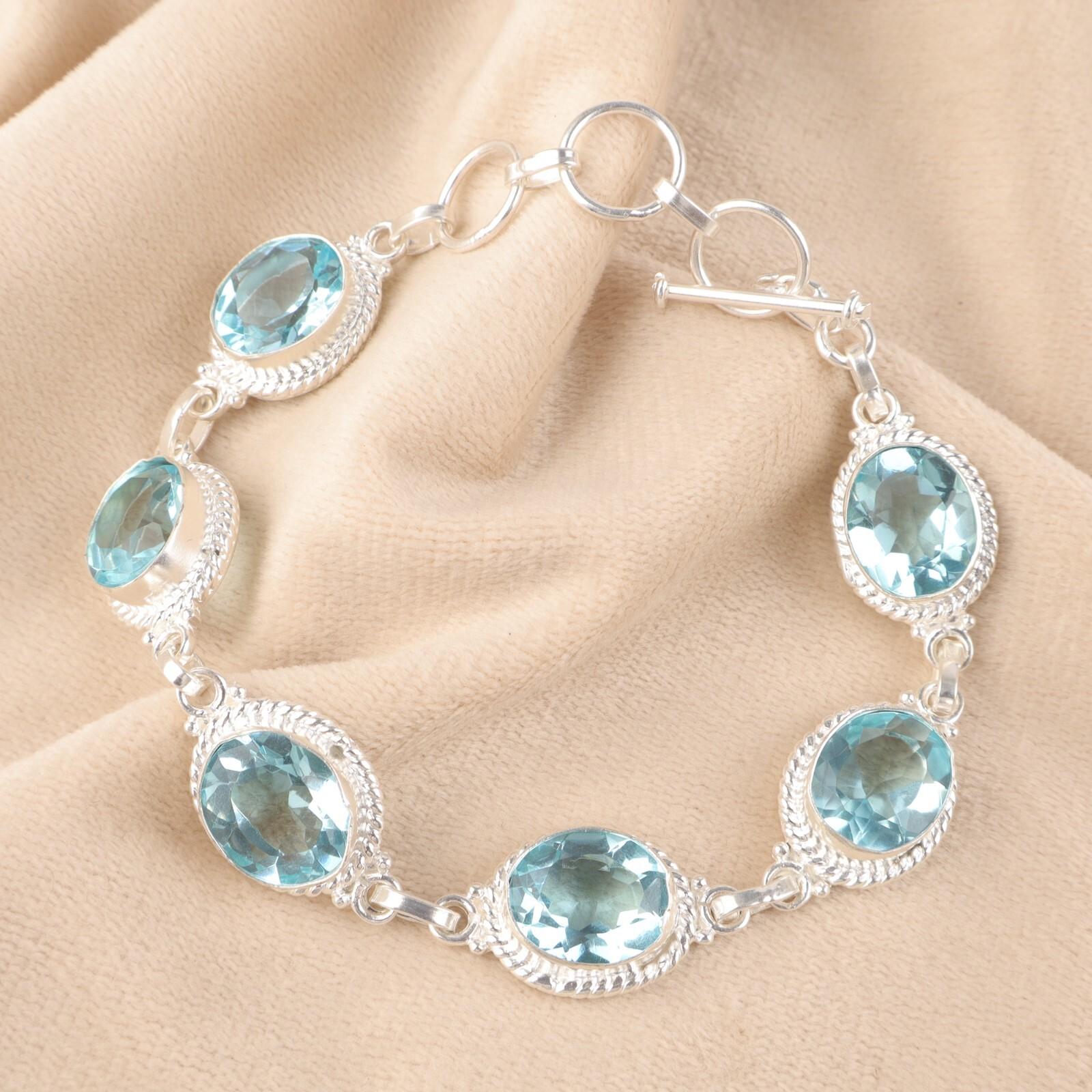 

Небесно-голубой топаз драгоценный камень 925 стерлинговое серебро ювелирные изделия ручной работы женский браслет 8.5 RB-2-5