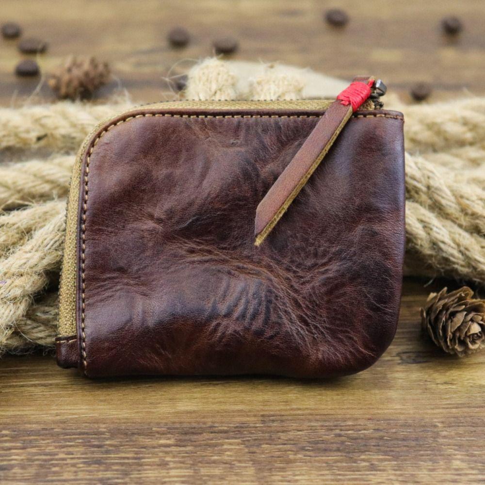 Unisex Leder Münzbeutel Vintage Handgemacht Mehrfarbig Reißverschluss Geldbörse Kartenhalter Schlüsselkartenhalter Tasche für Damen & Herren