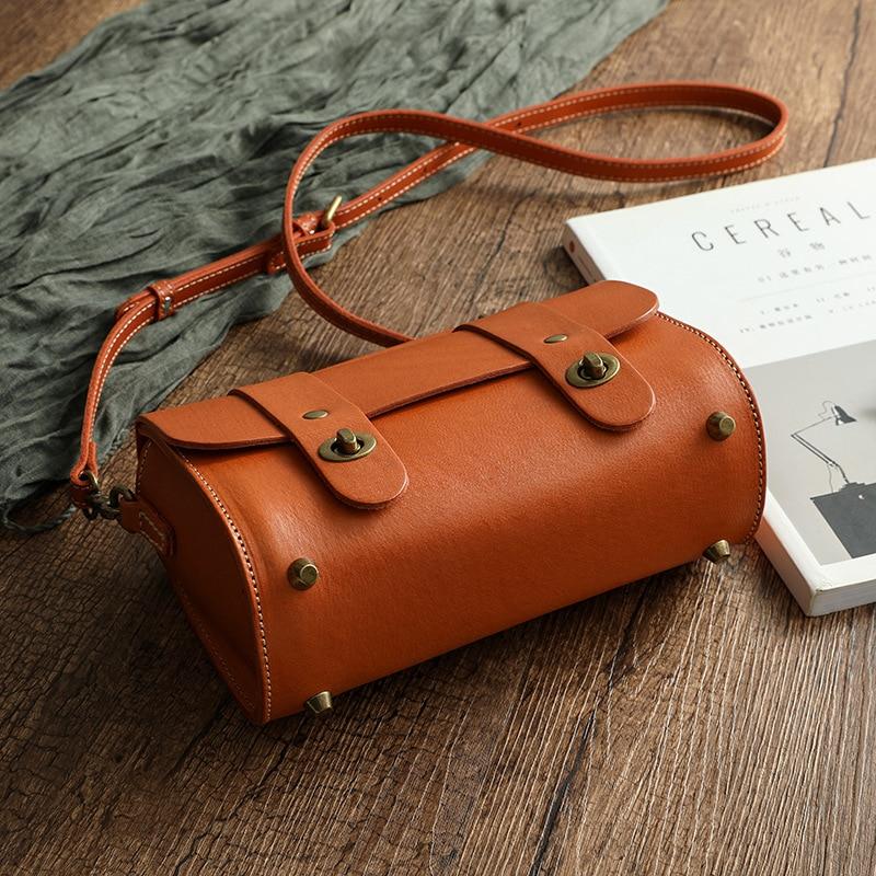 Johnature Sac messager Vintage en cuir de vache véritable pour femmes, sac à main de loisirs fait à la main, sacs à bandoulière de couleur unie