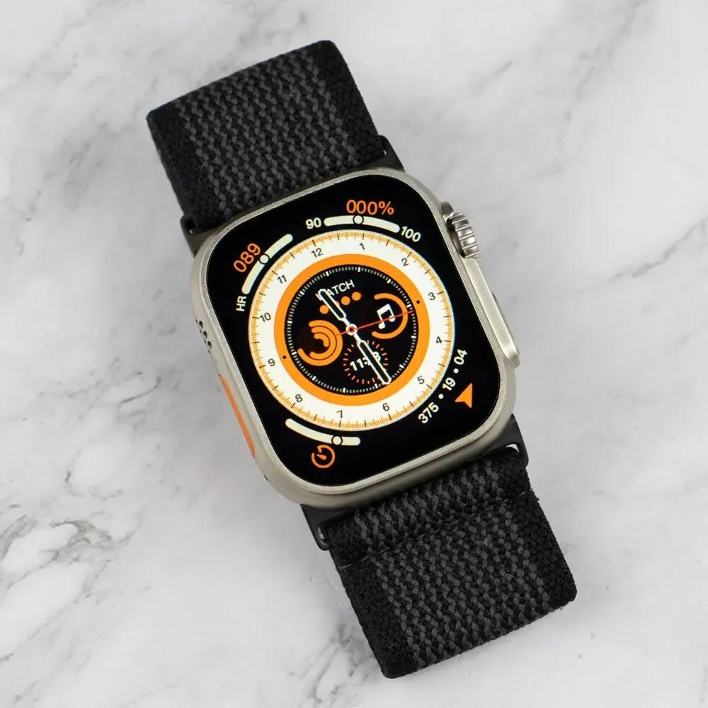Nylon Elastic Strap For Apple watch Ultra 2 49mm Wide Braided Loop Adjustable Band for iWatch 9 8 7 6 5 4 SE 45mm 41mm 44mm 40mm