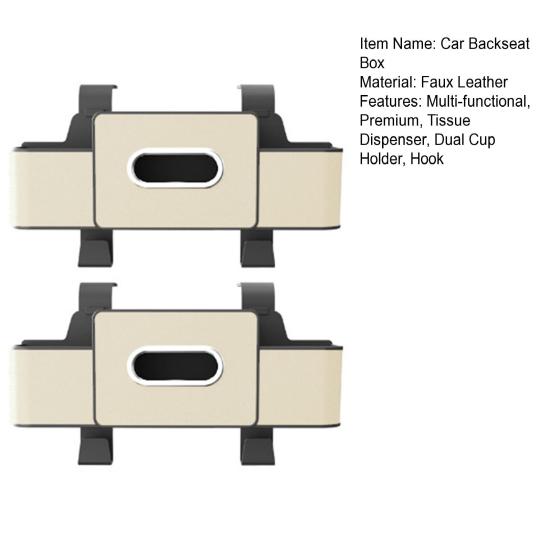 Multifunctional 3?in?1 Car Back Seat Storage Box Faux Leather Backseat Organizer with Tissue Dispenser Cup Holders Hooks for Drinks Phone Handbags