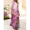 Women's Long Sleeve Round Neck Floral Print Dress Vacation Style Purple Gold Abstract Pattern A Line Midi Dress Summer Casual