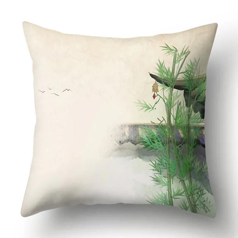 Ink Landscape Painting Pillowcase Bedroom Room Home Decoration Office Seat Living Room Sofa Cushion Cover 45x45cm