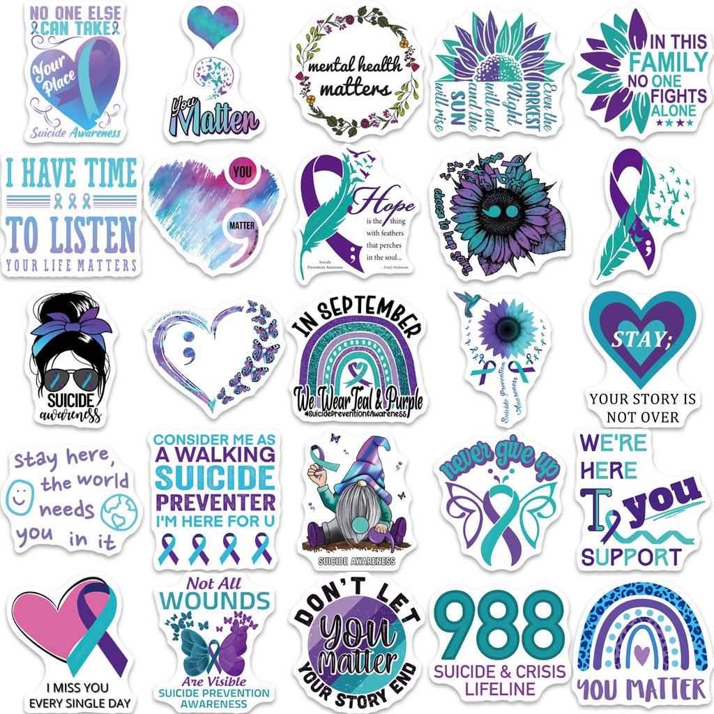 50 Suicide Awareness Graffiti Stickers Personalized Decoration Guitar Notebook Suitcase DIY Waterproof Explosive