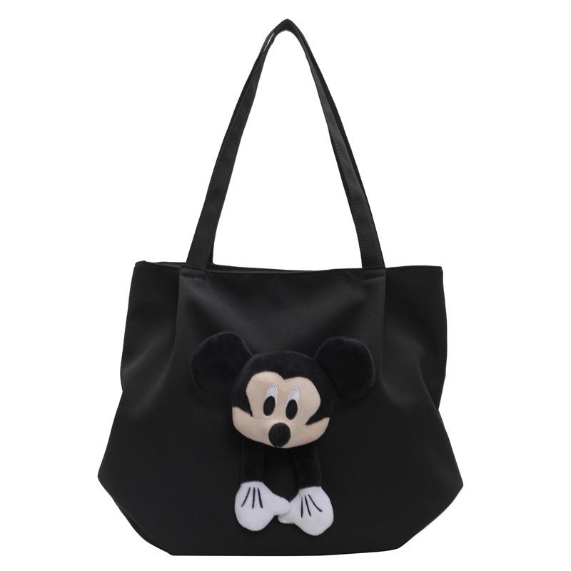 Canvas Bag Female College Student Portable Satchel Versatile Large-Capacity Class Bag Casual Simple Hand Carry Cartoon Shoulder Bag