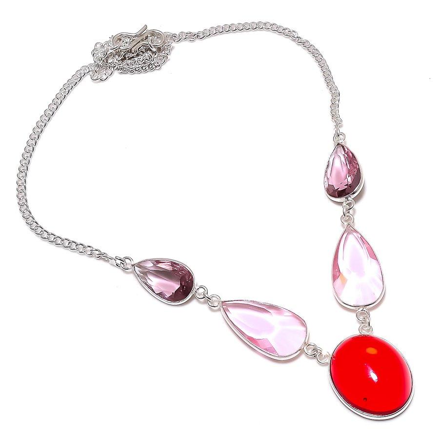 

Ожерелье ручной работы из стерлингового серебра 925 пробы с натуральным розовым кунцитом 18 дюймов z3U68