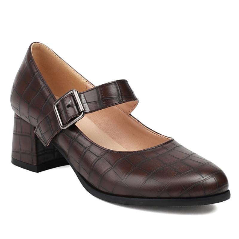 

Женские туфли Мэри Джейн на низком блочном каблуке 2025 Весенняя мода Ремешок Черный Коричневый Обувь на каблуке Обувь Женские туфли-лодочки Осенние 39 коричневый