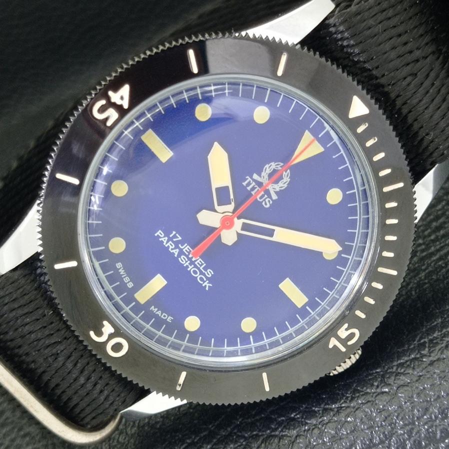 

SWISS 40MM TURNABLE BEZEL TITUS MENS REFURBISHED BLUE DIAL WATCH 430553-2 R103-a430553