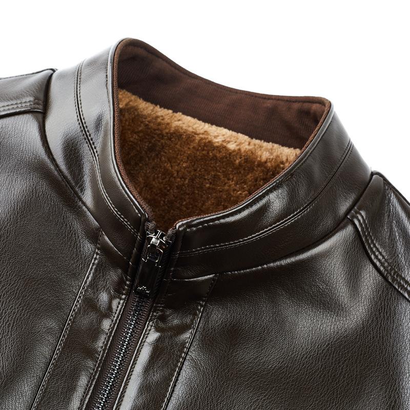 Fur All-in-one Leather Jacket Men's Genuine Leather Jacket Plus Velvet Thickening Winter Heat Preservation Middle-aged Stand-collar Sheepskin Jacket