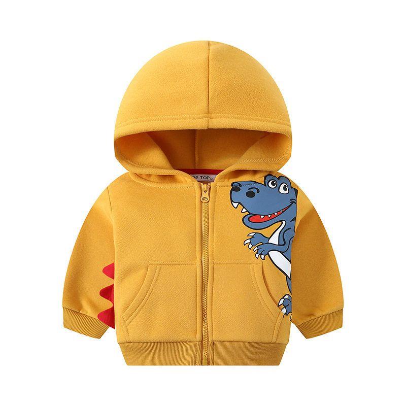Fleece-Lined Men's Hoodie Dinosaur Zip-up Shirt Children's Clothing