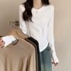 White Long-sleeved Bottoming Shirt Women's Autumn and Winter with Short Fishbone Top Design Sense Slim Fit and Fleece Polished T-shirt