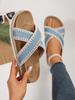 Women's Cross-Strap Thick-Soled Sandals - Summer 2026, Fabric Surface, Flat-Soled Beach Slippers for Outdoor Wear.