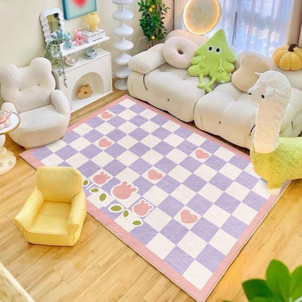 Modern Geometric Style Living Room Rugs Dopamine Checkerboard Decoration Fluffy Soft Bedroom Carpet Lounge Washable Floor Mat