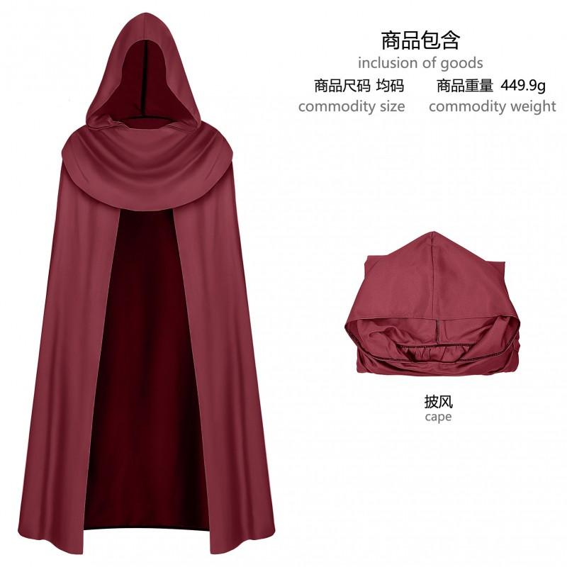 Halloween Gothic Hooded Robe Costume With Chain Detail Medieval Wizard Priest Cosplay Outfit Party