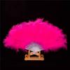 Folding Feather Fan Dance Props Hand Natural Turkey Feather Folding Nice Prom Fan(Rose Red)