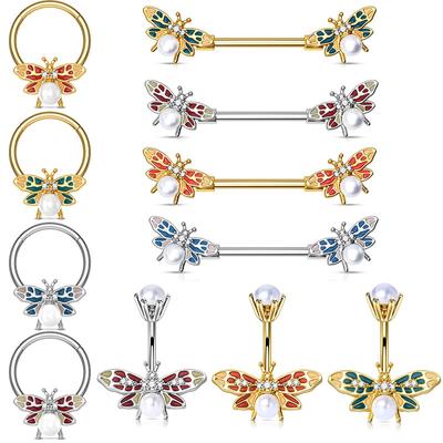 Personal Puncture Jewelry Multiple Multi -Color Butterfly Pearl Nasal Rings Umbilical Ring Milk Ring